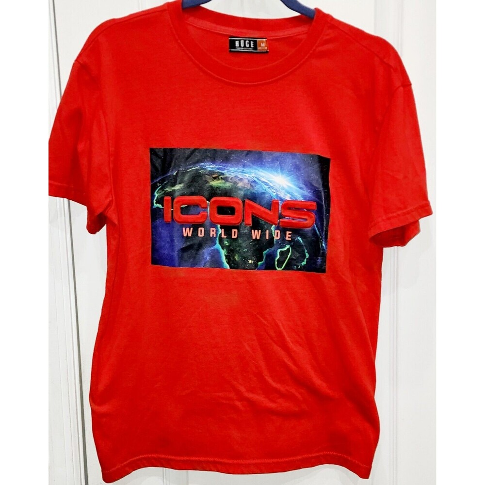 Icons World Wide Graphic Mens Red Tshirt Size Medium
